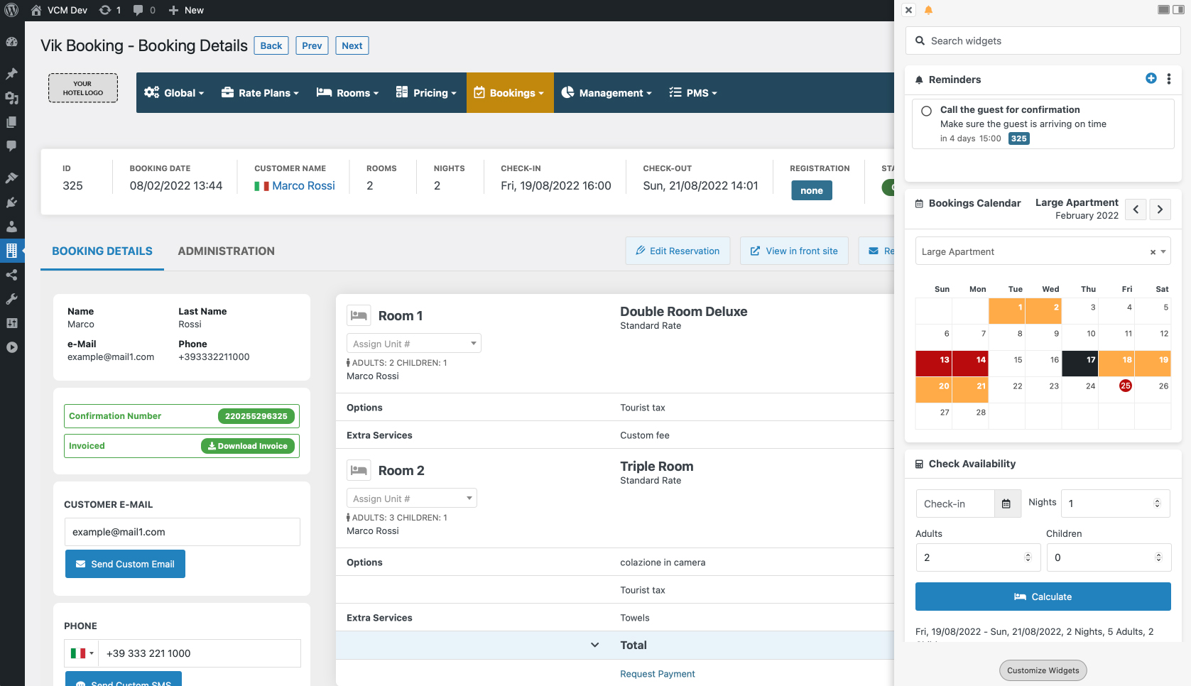 Vik Booking admin multitask panel