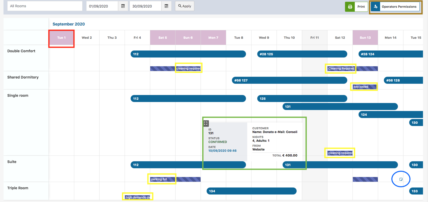 Vik Booking Tableaux functions