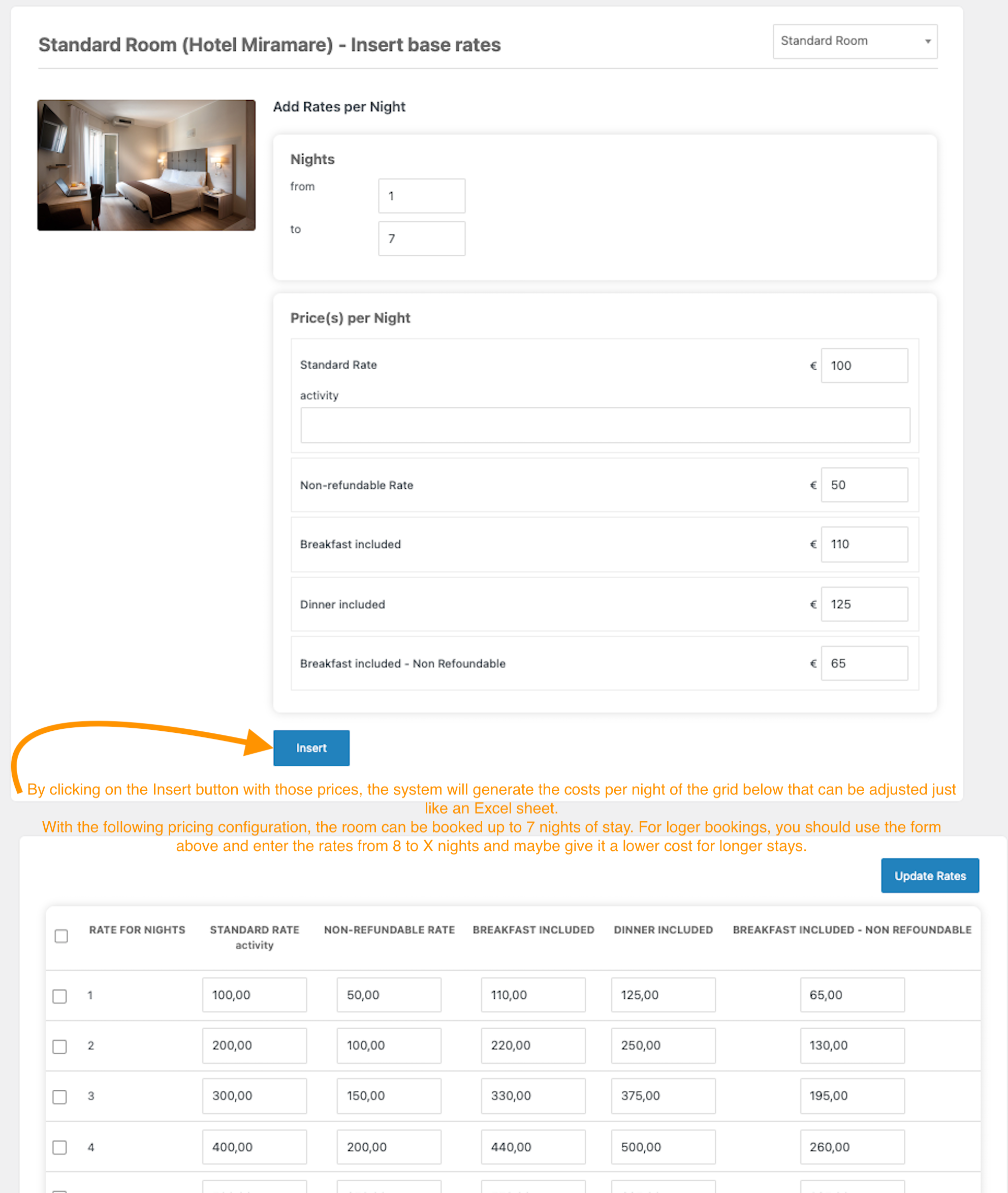 Vik Booking - insert rates