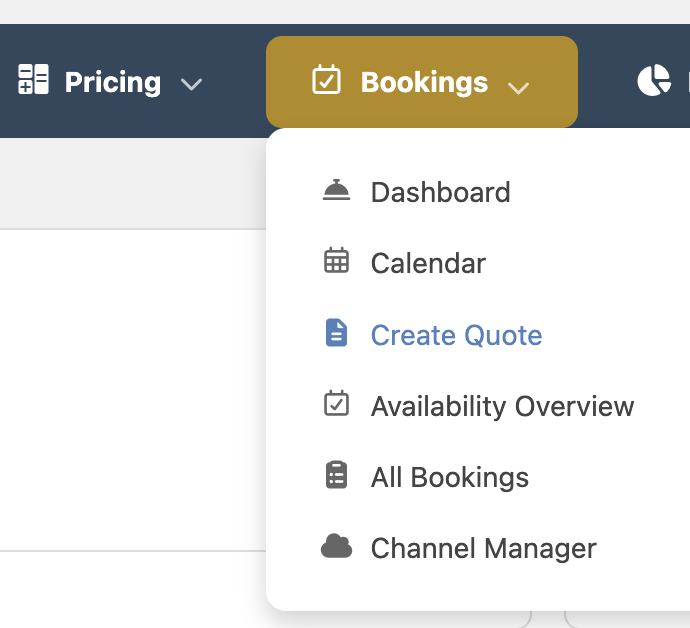 “Create quote menu