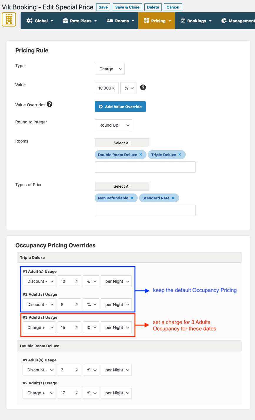 Occupancy Pricing Overrides Vik Booking - WordPress