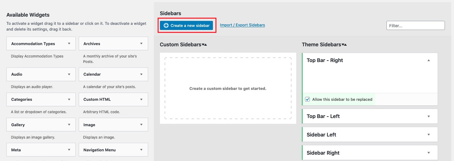 Create a new sidebar with Custom Sidebars