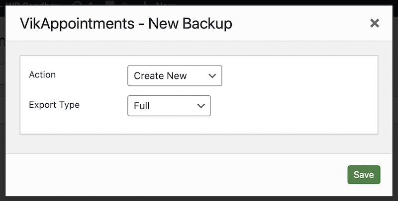 Create Backup Parameters Modal