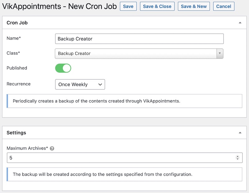 Backup Creator Schedule Cron Job