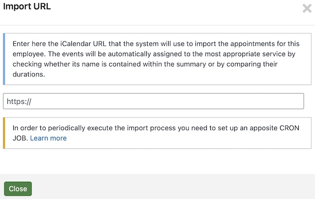 iCalendar Import Employee Configuration inspector