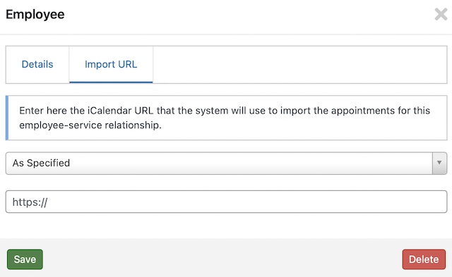 iCalendar Import Service Employee Configuration