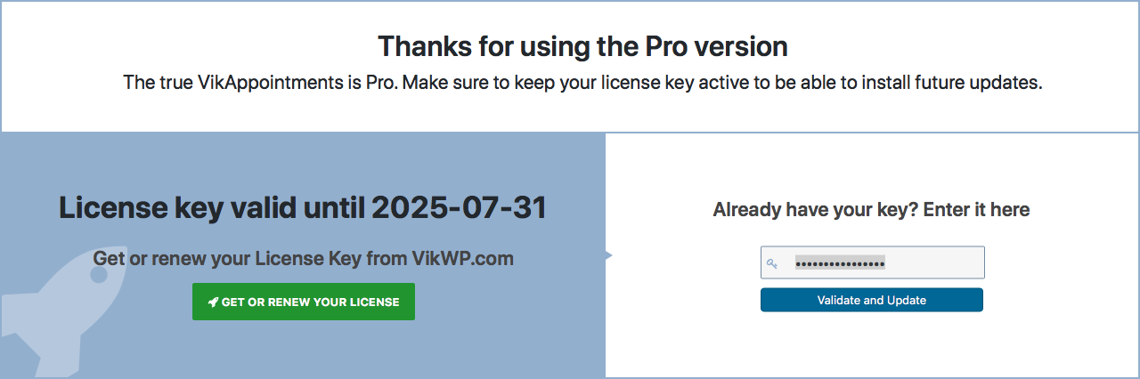Activate VikAppointments Pro on WordPress