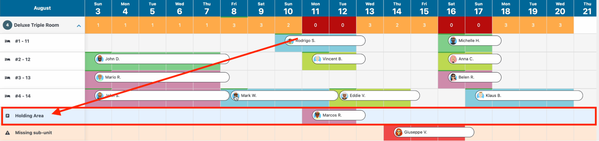 Holding area to change bookings units
