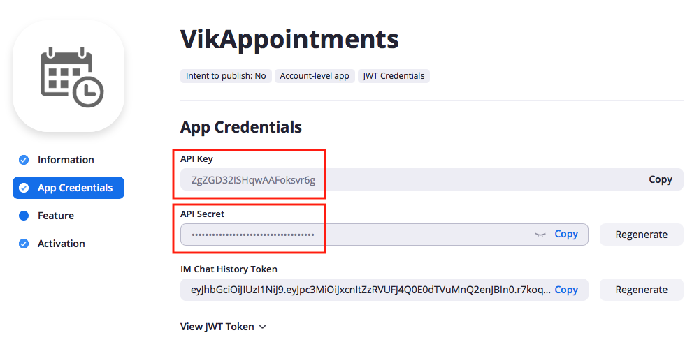 Zoom - JWT App - API Credentials