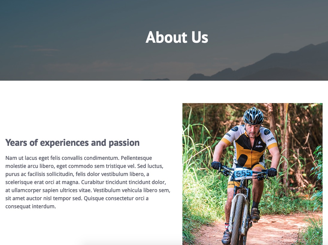 Header About Us page - Bike Rental Theme
