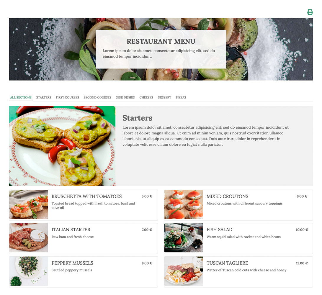 Pasta & Pizza Theme - Vik Restaurants Menu details on WordPress